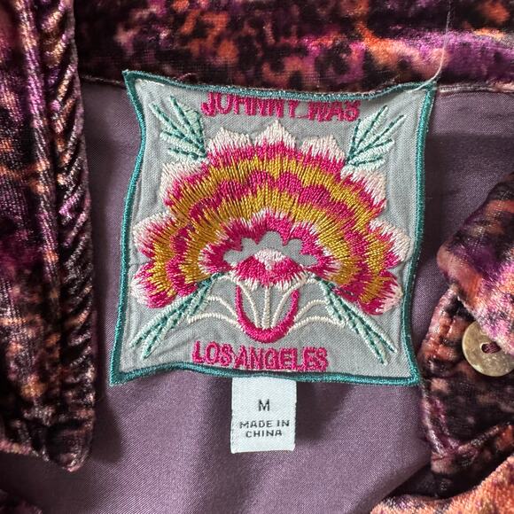 Johnny Was Burgundy Velour Snake Print Button Down Blouse Top Medium - Picture 5 of 6